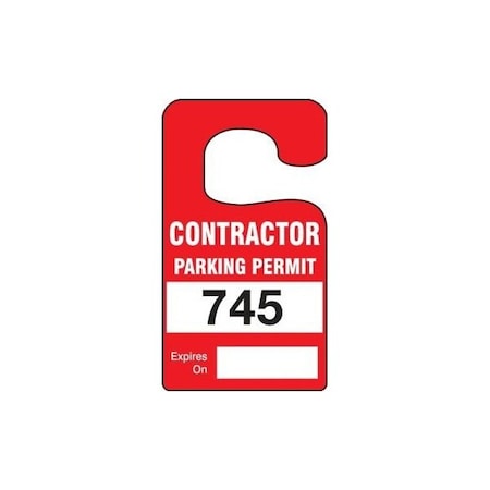Accuform Parking Permit Tag, CONTRACTOR PARKING PERMIT EXPIRES ON Numbered 001-099, Black, 5in x 3in, 99PK TNT298BKA